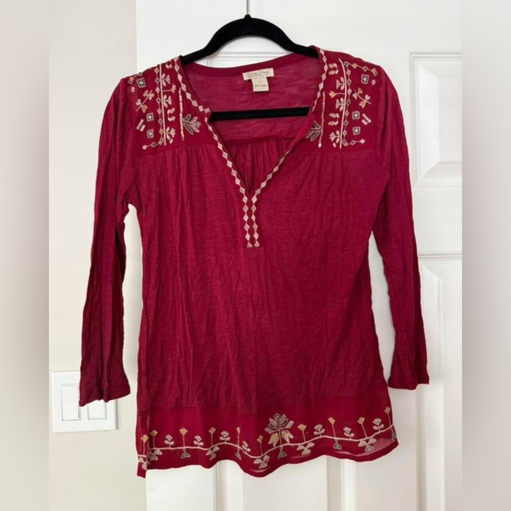 Embroidered Red Women's Top